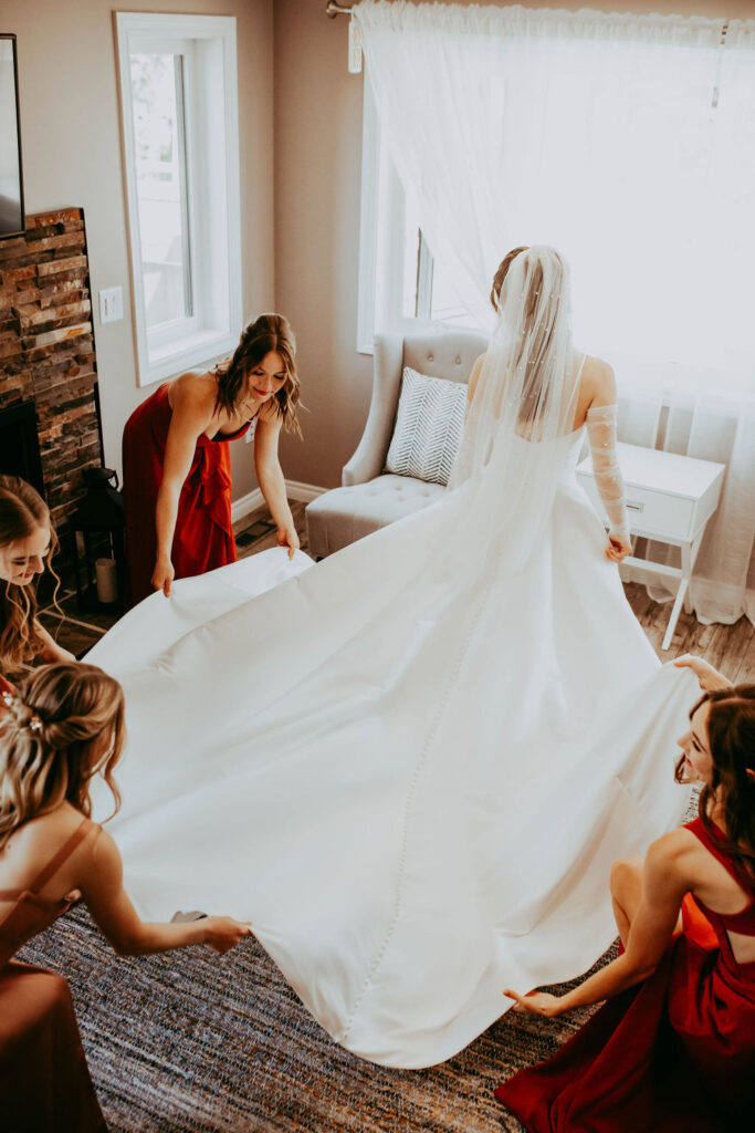 bridal squad photos bride in dress