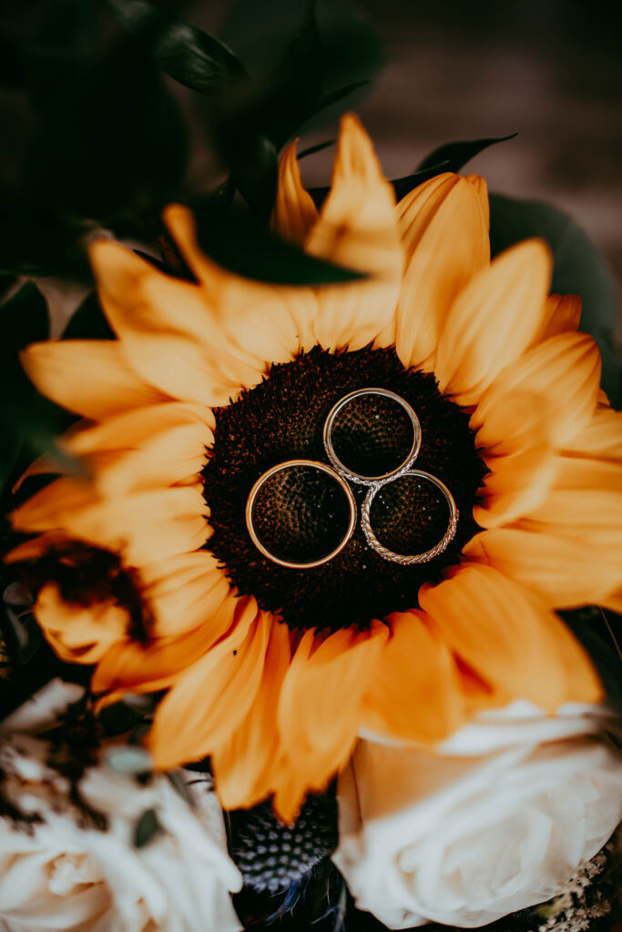 Wedding detail photography Red Deer Alberta — rings and florals by Calgary wedding photographer Leah Tyler-Szucki